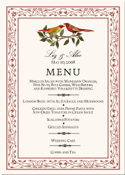 Birds Theme Wedding Menu Card