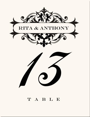 Gothic Wedding Table Number with Royal Lion Vintage Design