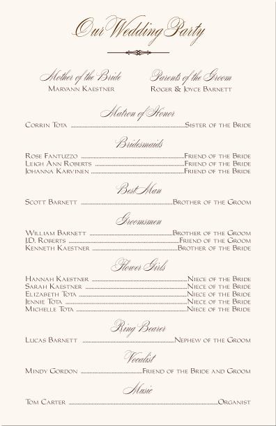 wedding program wording examples