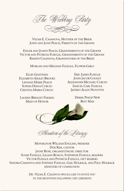 Calla Lily Wedding Program ExamplesCatholic Mass Wedding Program 