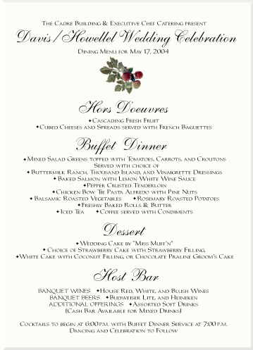 Vineyard Wedding Menu