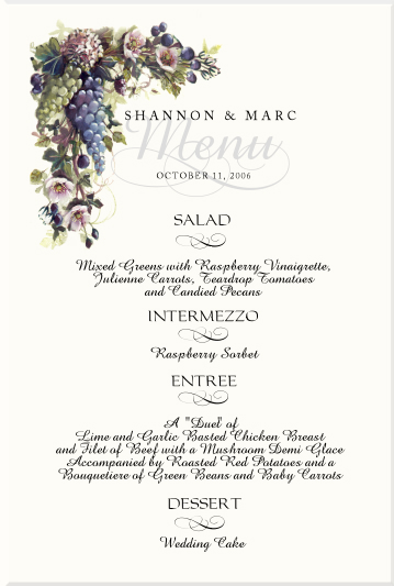 Green Blue Grapes Menu Card