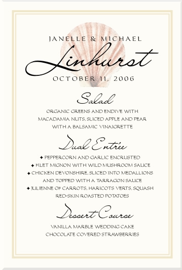 Seashell Menu CardsBeach Wedding Menu CardsTropical Fish Wedding 