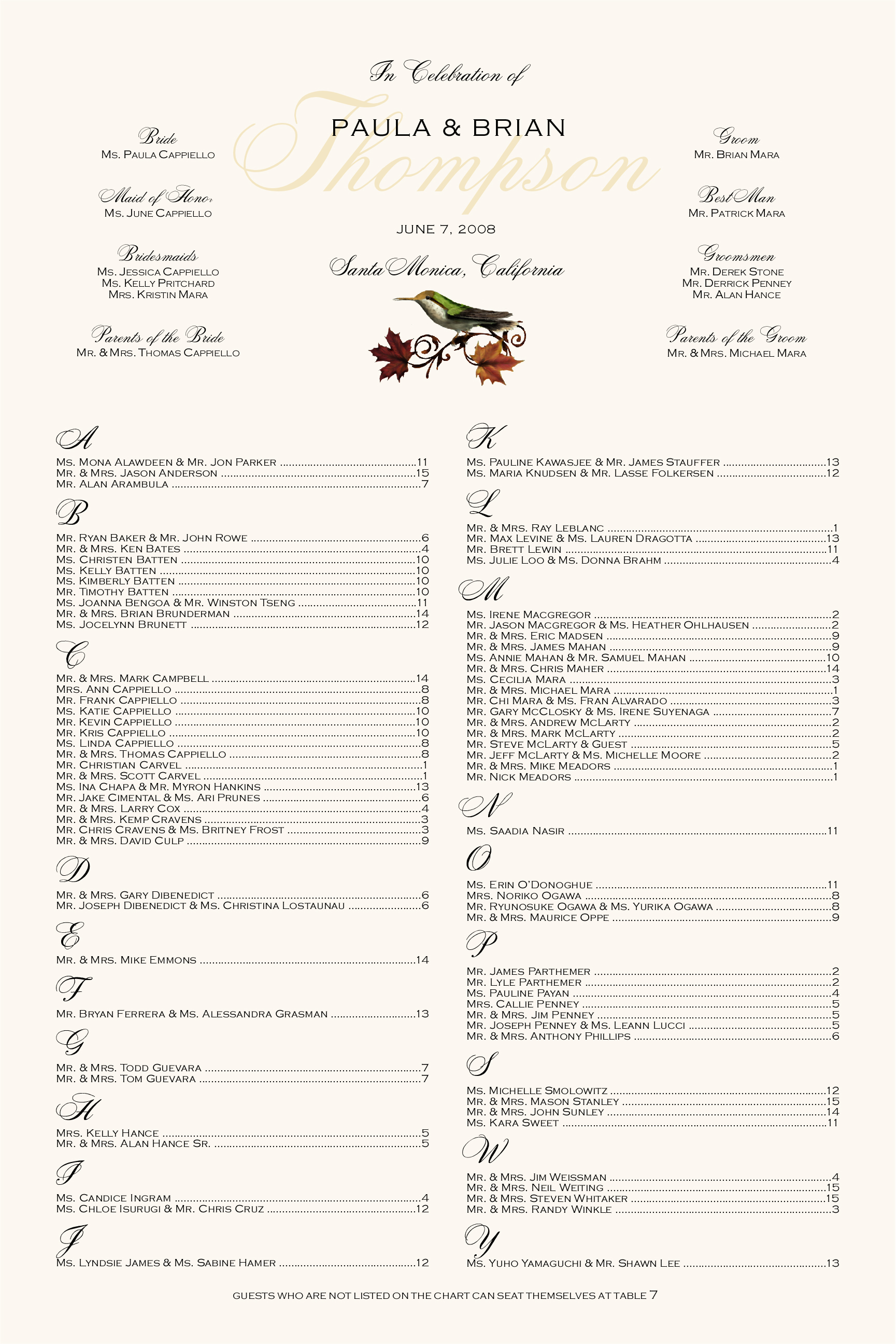 autumn themed wedding seating chart ideas