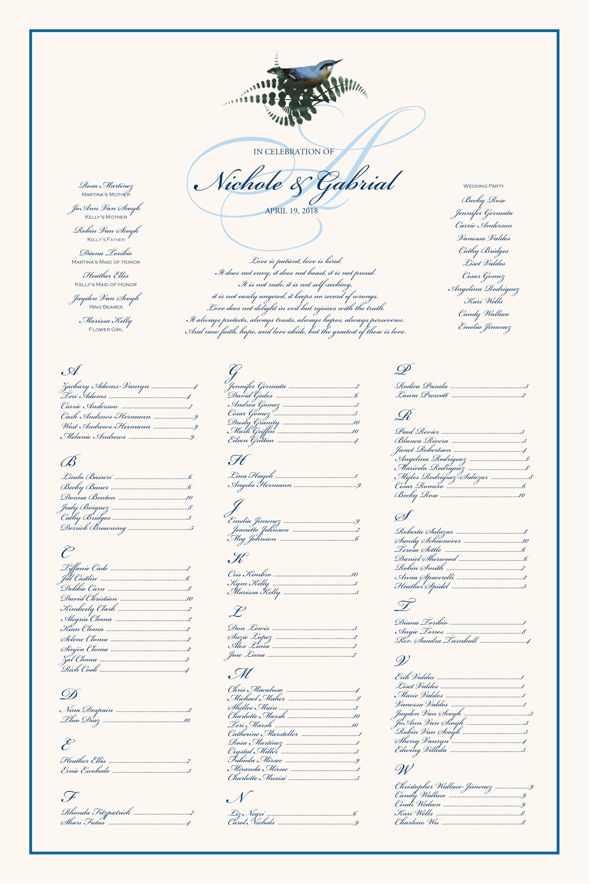 wedding seating chart template printable