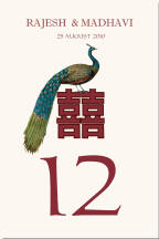 Peacock Double Happiness Wedding Table Numbers