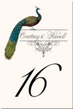 Peacock Flourish Bird Wedding Table Numbers