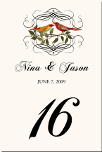 Two Red Birds Bird Wedding Table Numbers