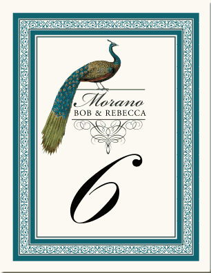 Teal Bickham Monogram Flourish Peacock Illustration