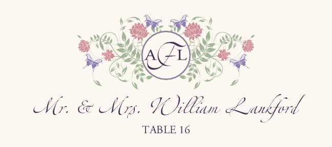 Butterfly Kisses Place Card Monogram