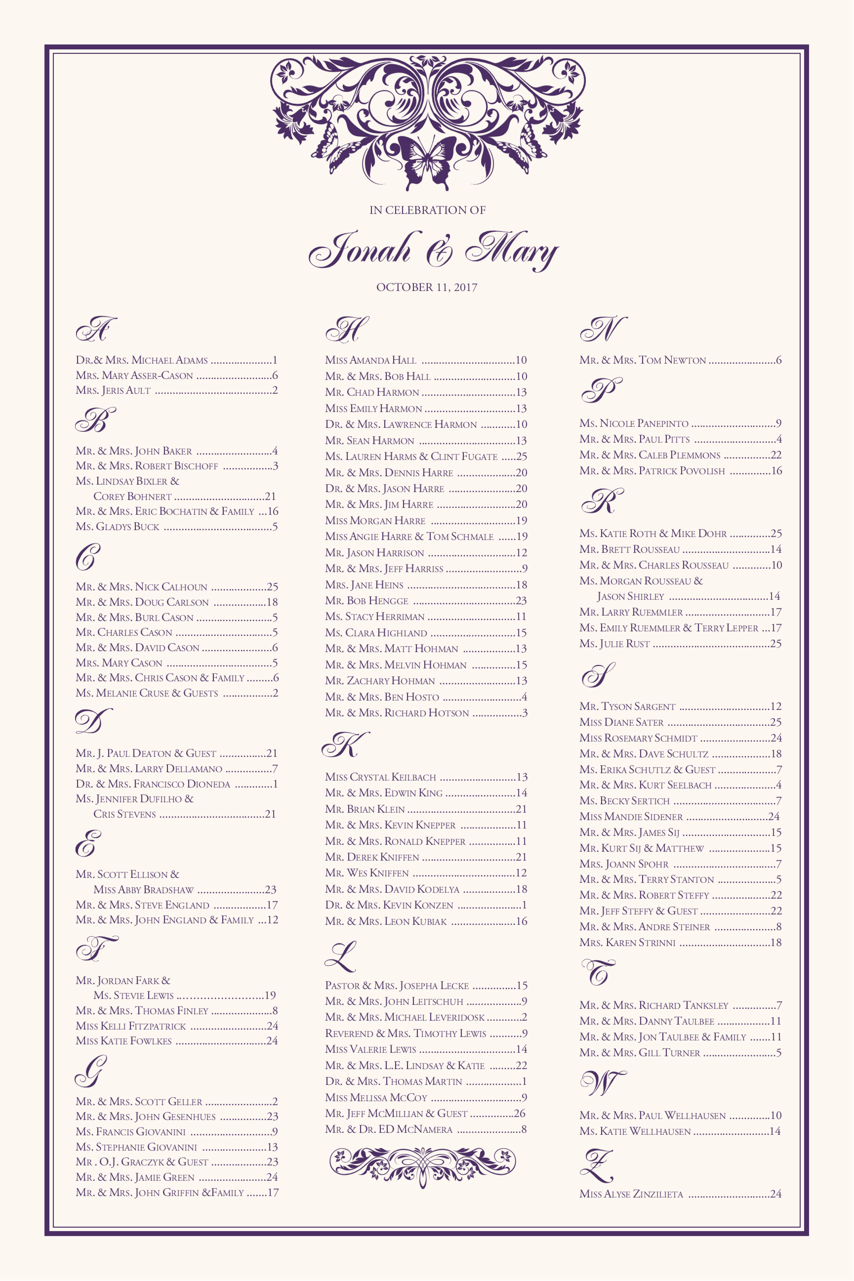 Wedding Reception Seating Chart Template Free
