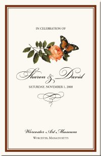 Wedding Program FLoral FLower Peach Rose Butterfly Illustration Border