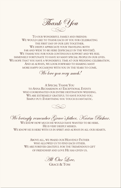 Wedding Program Thank You Page Examples