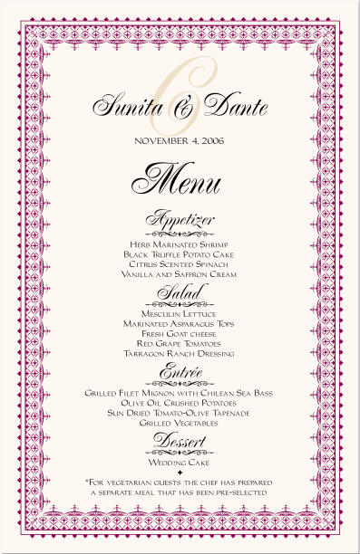 BuddhistHindu Wedding Menu CardsIndian Menu Card DesignsFusion 