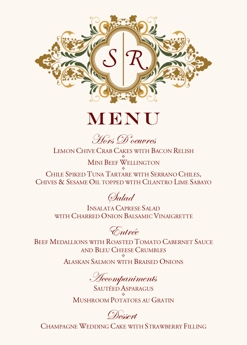 PaisleyBuddhistHindu Wedding Menu CardsIndian Menu Card DesignsFusion 