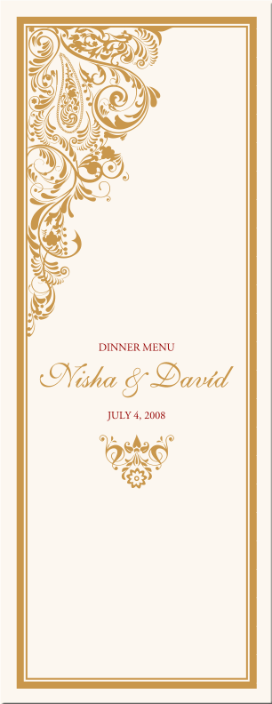 PaisleyBuddhistHindu Wedding Menu CardsIndian Menu Card DesignsFusion 
