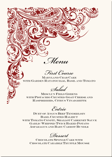 PaisleyBuddhistHindu Wedding Menu CardsIndian Menu Card DesignsFusion 