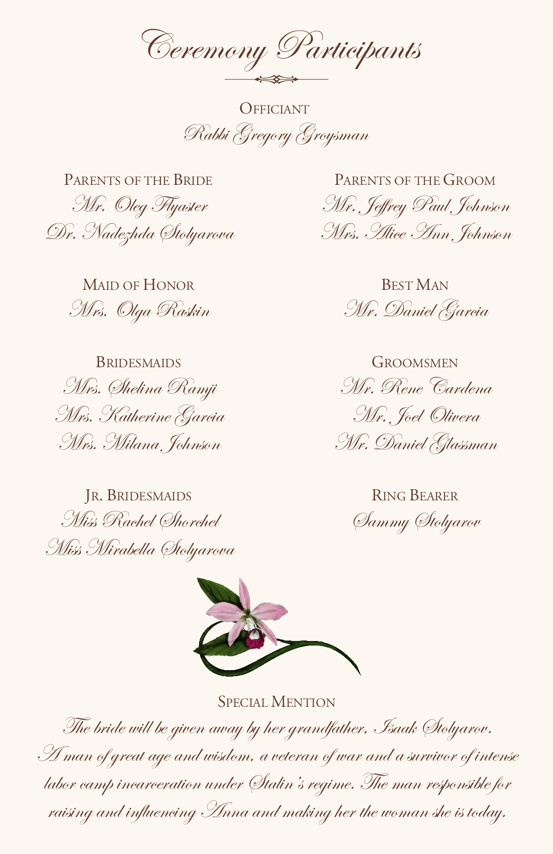 Wedding Ceremony And Reception Programme