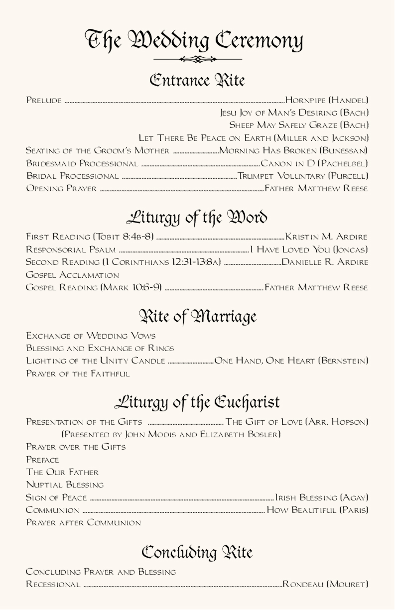 Programs For Church Wedding Examples