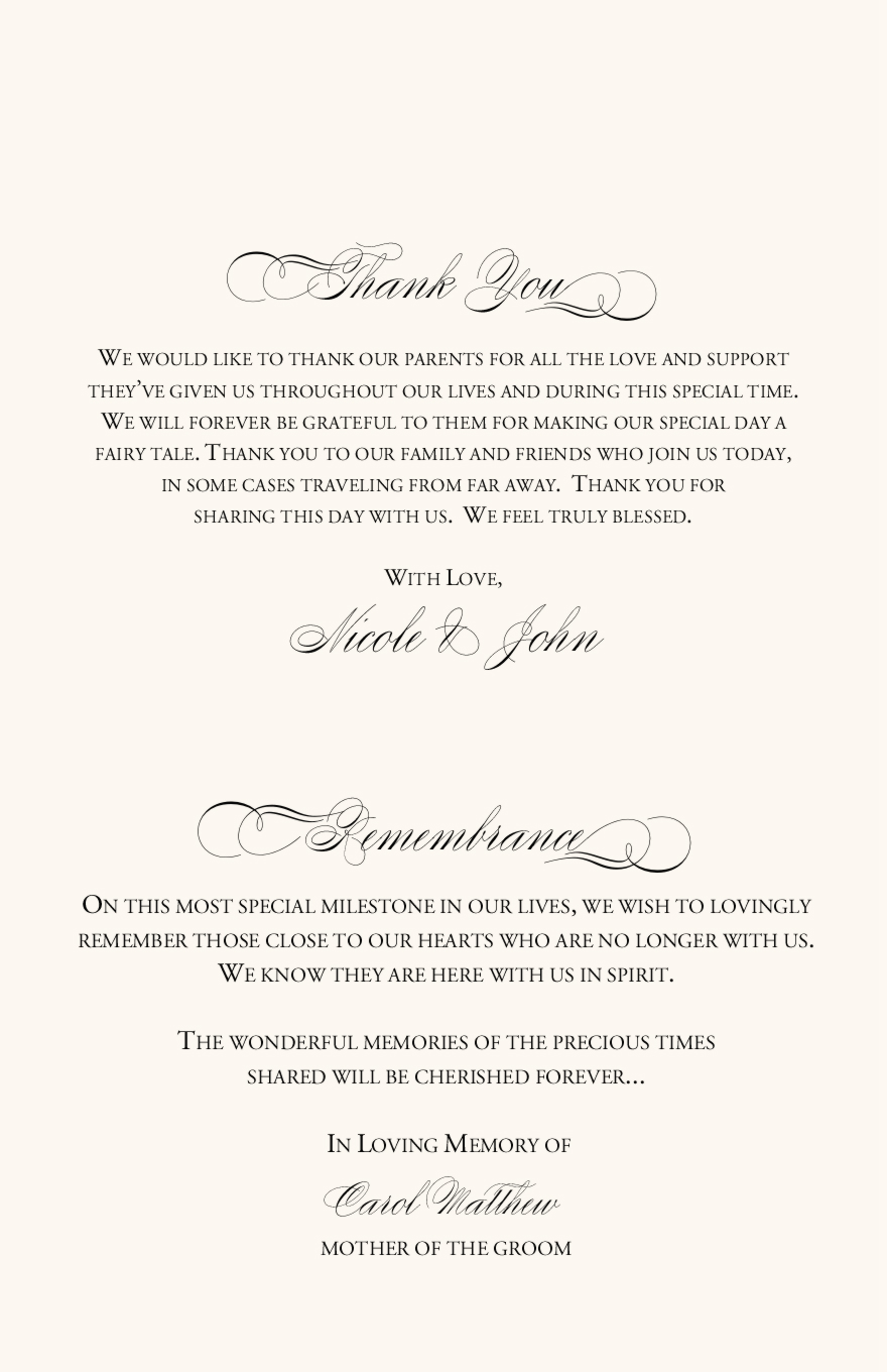 Pears Themed Wedding Program ExamplesWedding Program WordingWedding