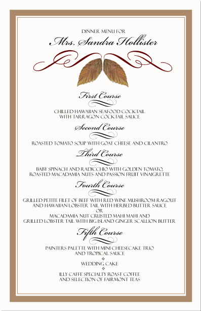 Menu Card Bickham & Garamond Menu Card Bickham & Garamond