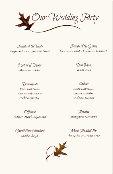 wedding program wording examples