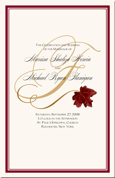 Red Maple Leaf Autumn Wedding ProgramFall Wedding ProgramAutumn Theme 