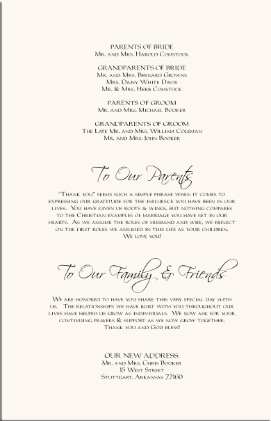 Thank You Note Wording For Wedding Programs