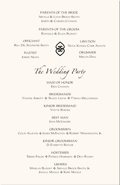 simple wedding program wording examples