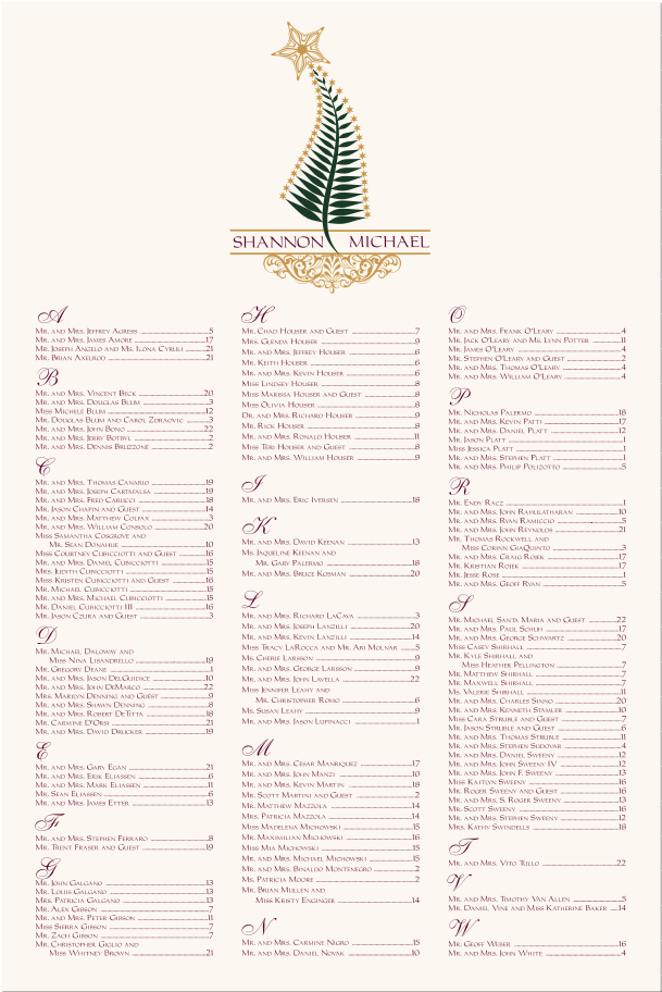 winter wedding seating chart ideas