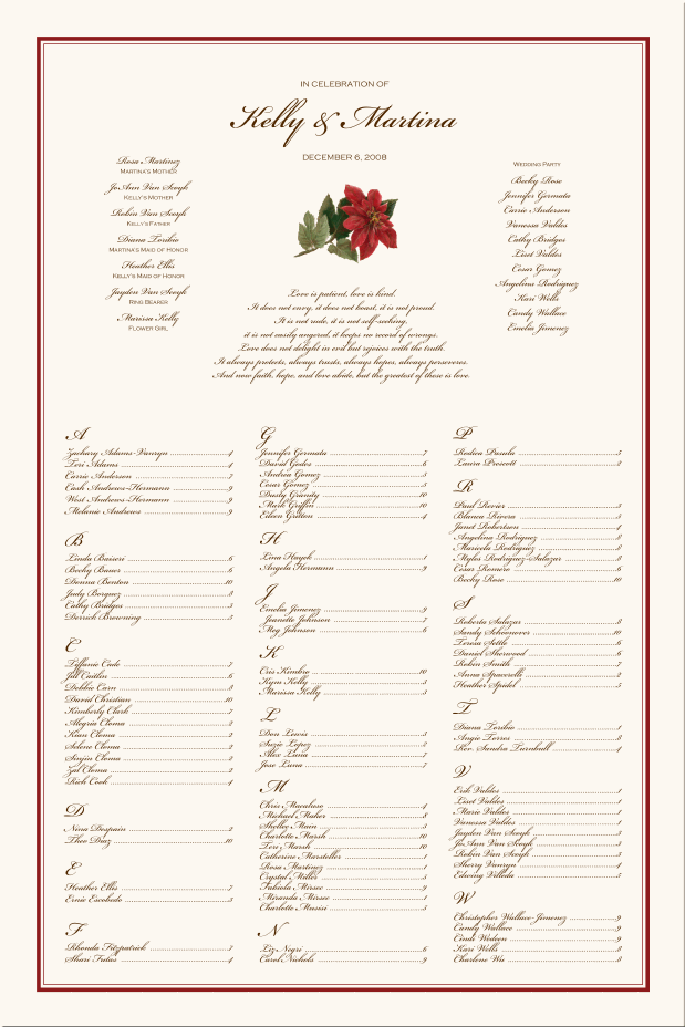 seating chart winter wedding