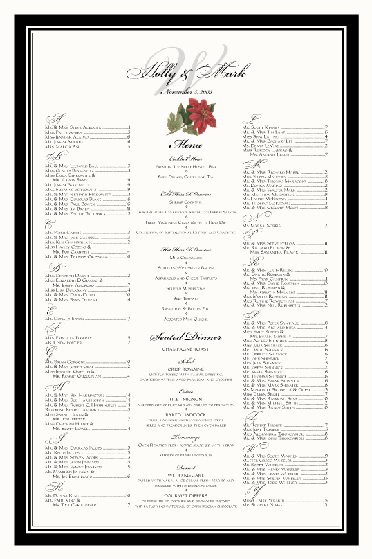 Poinsettia Christmas Winter Wedding Seating ChartsSeating ScrollSeating