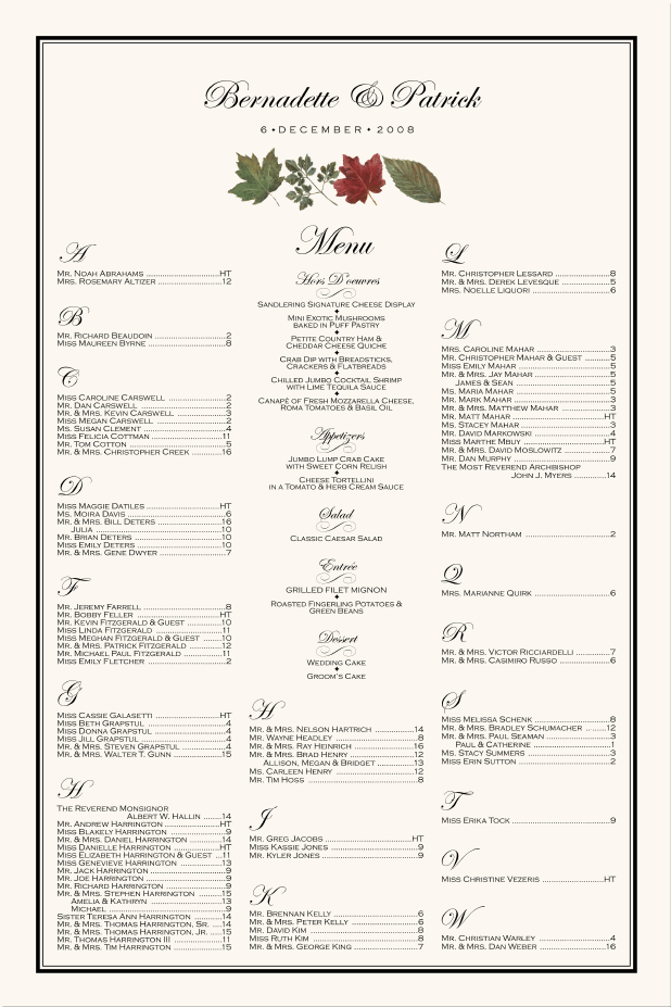 seating chart winter wedding