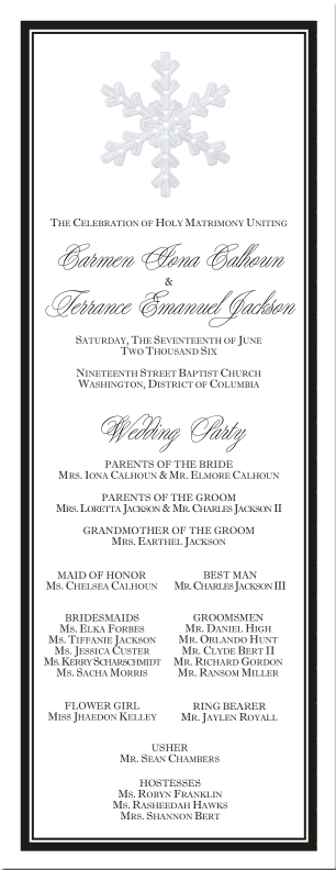 Winter Theme Wedding ProgramSnowflake Church DirectoryChristmas Wedding 