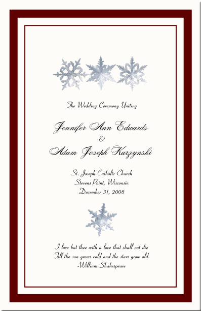 Winter Theme Wedding ProgramSnowflake Church DirectoryChristmas Wedding 