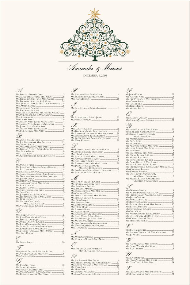 Vintage Christmas Tree Theme Seating ChartWinter Wedding Seating 