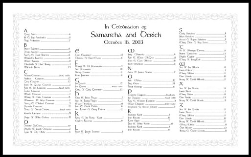 Wedding Seating Charts-Celtic Wedding Designs-Calligraphy-Special Event Planning-Wedding Accessories