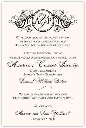 Vintage Curly Sue Wedding Donation Cards and Charity Card for Wedding ...