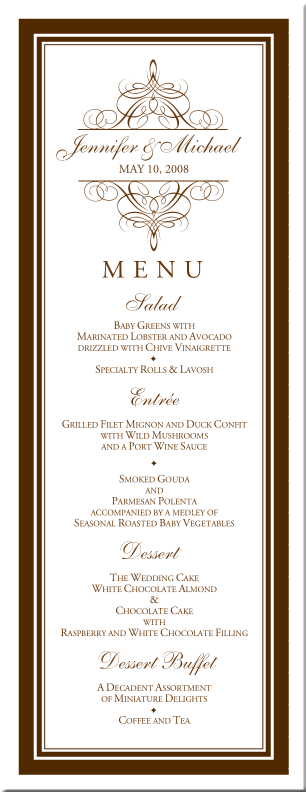wedding menu cardsvintage monogram menu cardsspecial