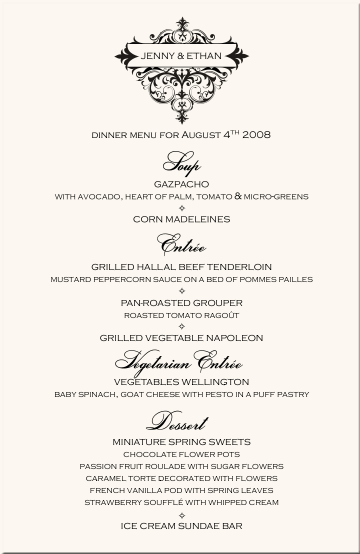 Wedding Menu Cards Vintage Monogram Menu Cards Special Event Menu
