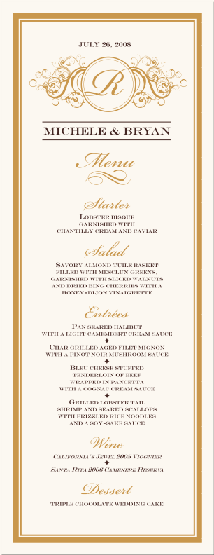 wedding menu cardsvintage monogram menu cardsspecial