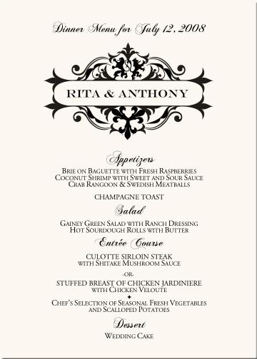 Wedding Menu Cards Vintage Monogram Special Event Menu Cards Give The Guests An Idea Of What Is Being Served And Options Are Available At Event Instead Each Server Having To Recite