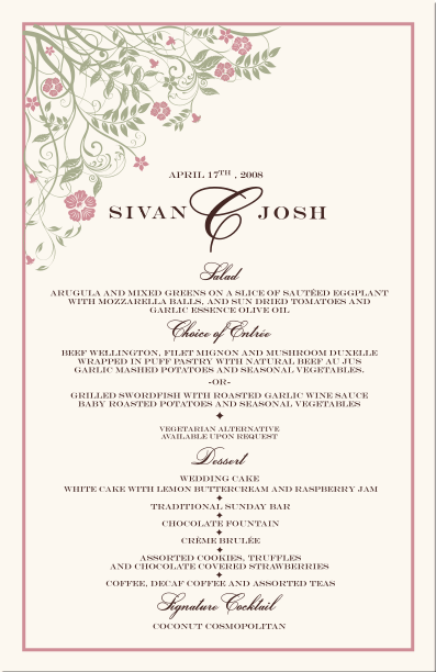 Wedding Menu Cards Vintage Monogram Menu Cards Special Event Menu