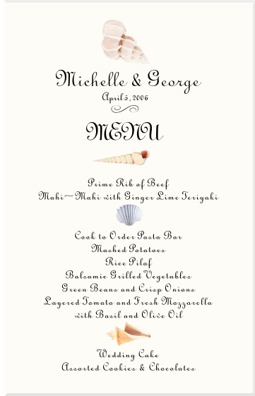 Seashell Menu Cards Beach Wedding Menu Cards Tropical Fish