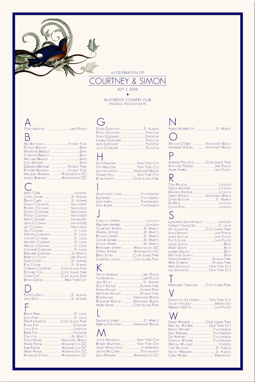 Bluebird Seating Chart