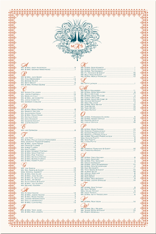 Peacock Wedding Seating Chart