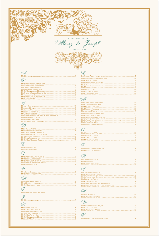 Peacock Wedding Seating Chart