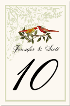 Windy Afternoon Two Red Birds Vintage Monogram Wedding Table Numbers