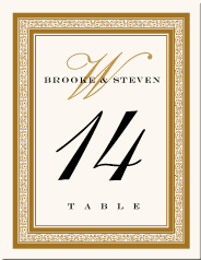 Wedding Table Number with Gold Arabesque Border