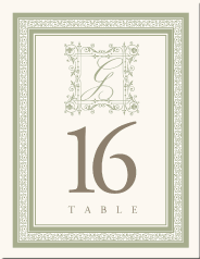 Sage Fancy Arabesque Border Wedding Table Number